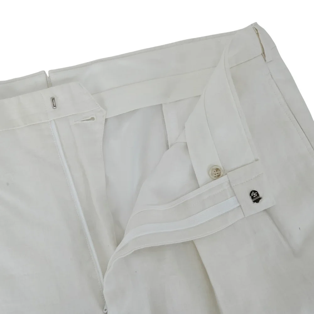 Ben Silver Charleston Mens 42 Dress Pants White Pleated Cuffed High Rise Linen